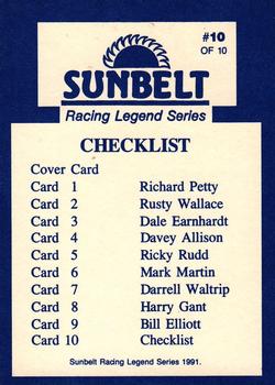 1991 Sunbelt Racing Legends #10 Checklist Back