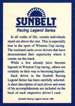 1991 Sunbelt Racing Legends #NNO Cover Card Back
