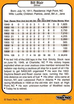 1991 Track Pack Yesterday's Heroes #2 Bill Blair Back