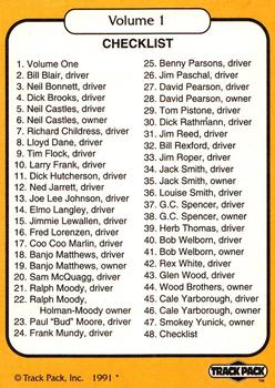 1991 Track Pack Yesterday's Heroes #48 Checklist Back