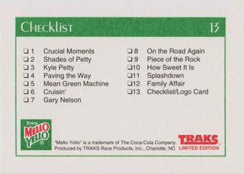 1991 Traks Mello Yello Kyle Petty #13 Checklist Back