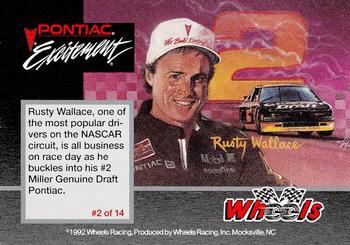 1992 Wheels Pontiac Excitement #2 Rusty Wallace Back