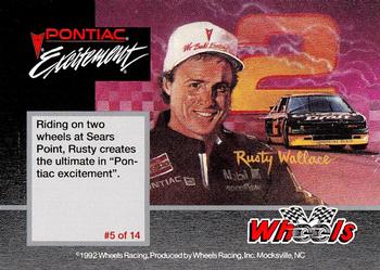 1992 Wheels Pontiac Excitement #5 Rusty Wallace's car Back
