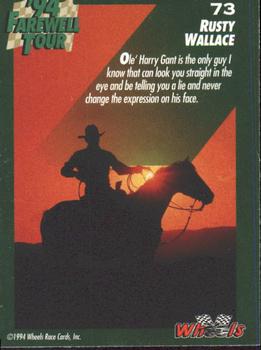 1994 Wheels Harry Gant #73 Rusty Wallace Back
