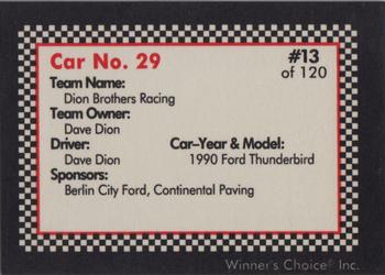 1991 Winner's Choice New England #13 Dave Dion's Car Back