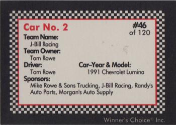 1991 Winner's Choice New England #46 Tom Rowe's Car Back