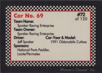 1991 Winner's Choice New England #72 Jeff Spraker's Car Back