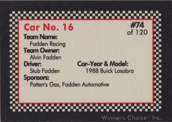 1991 Winner's Choice New England #74 Stub Fadden's Car Back