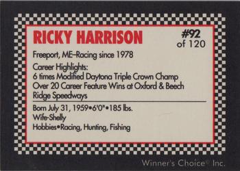 1991 Winner's Choice New England #92 Ricky Harrison Back