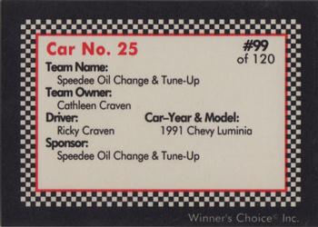 1991 Winner's Choice New England #99 Ricky Craven's Car Back