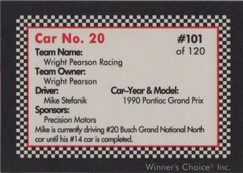 1991 Winner's Choice New England #101 Mike Stefanik's Car Back