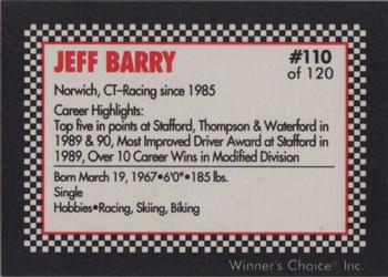 1991 Winner's Choice New England #110 Jeff Barry Back