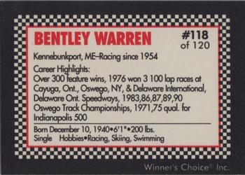 1991 Winner's Choice New England #118 Bentley Warren Back