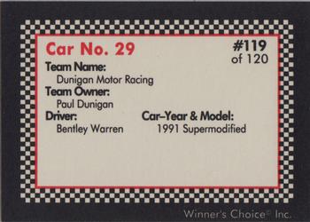 1991 Winner's Choice New England #119 Bentley Warren's Car Back