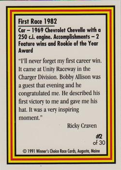 1991 Winner's Choice Ricky Craven #2 Ricky Craven Back