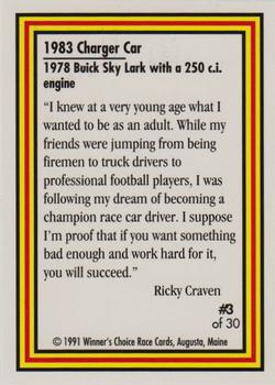 1991 Winner's Choice Ricky Craven #3 Ricky Craven Back