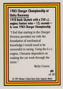 1991 Winner's Choice Ricky Craven #4 Ricky Craven Back