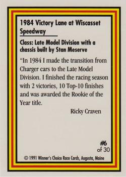 1991 Winner's Choice Ricky Craven #6 Ricky Craven Back