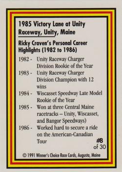 1991 Winner's Choice Ricky Craven #8 Ricky Craven Back