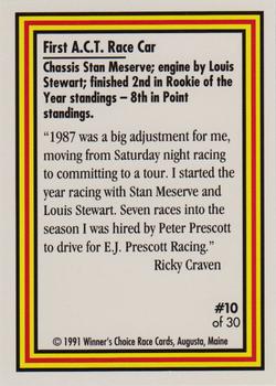 1991 Winner's Choice Ricky Craven #10 Ricky Craven's Car Back