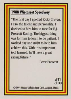 1991 Winner's Choice Ricky Craven #11 Ricky Craven Back