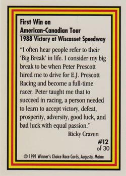 1991 Winner's Choice Ricky Craven #12 Ricky Craven's Car Back