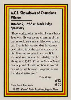 1991 Winner's Choice Ricky Craven #13 Ricky Craven Back