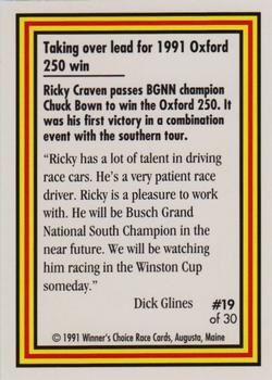 1991 Winner's Choice Ricky Craven #19 Ricky Craven/Chuck Bown Cars Back