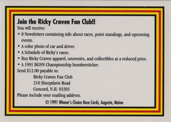 1991 Winner's Choice Ricky Craven #NNO Contest Entry Card Back