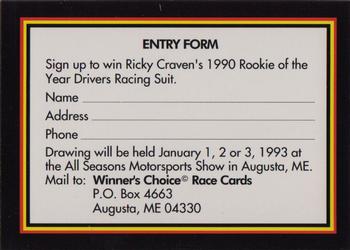 1991 Winner's Choice Ricky Craven #NNO Contest Entry Card Front