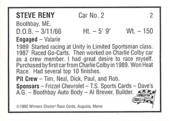 1992 Winner's Choice Mainiac #2 Steve Reny Back