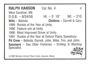 1992 Winner's Choice Mainiac #4 Ralph Hanson Back
