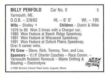 1992 Winner's Choice Mainiac #5 Billy Penfold Back