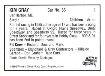 1992 Winner's Choice Mainiac #6 Kim Gray Back