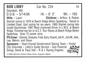 1992 Winner's Choice Mainiac #10 Bob Libby Back