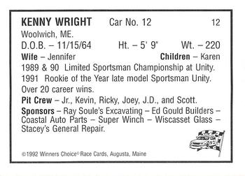 1992 Winner's Choice Mainiac #12 Kenny Wright Back