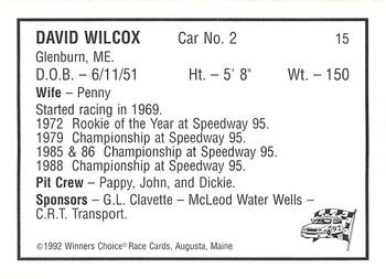 1992 Winner's Choice Mainiac #15 David Wilcox Back