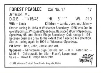 1992 Winner's Choice Mainiac #17 Forrest Peaslee Back