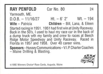1992 Winner's Choice Mainiac #24 Ray Penfold Back