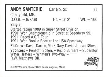 1992 Winner's Choice Mainiac #25 Andy Santerre Back