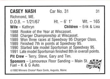 1992 Winner's Choice Mainiac #31 Casey Nash Back
