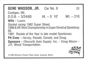 1992 Winner's Choice Mainiac #33 Gene Wasson Jr. Back