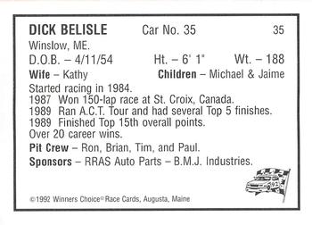 1992 Winner's Choice Mainiac #35 Dick Belisle Back