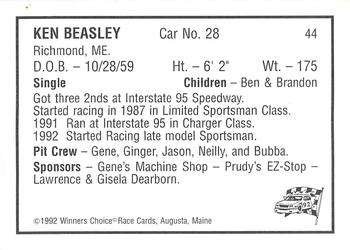 1992 Winner's Choice Mainiac #44 Ken Beasley Back