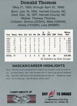 1989 Winners Circle #28 Donald Thomas Back