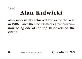 1992 Coyote Card Company Rookies #8 Alan Kulwicki Back