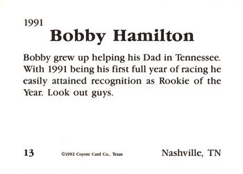 1992 Coyote Card Company Rookies #13 Bobby Hamilton Back