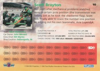 1996 SkyBox Indy 500 #10 Scott Brayton Back