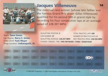 1996 SkyBox Indy 500 #14 Jacques Villeneuve Back