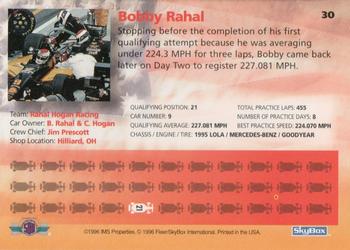 1996 SkyBox Indy 500 #30 Bobby Rahal Back